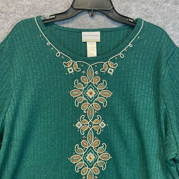 NWT Alfred Dunner Woman Top 3X Emerald Isle Green Center Medallion Embroidery - Picture 2 of 16